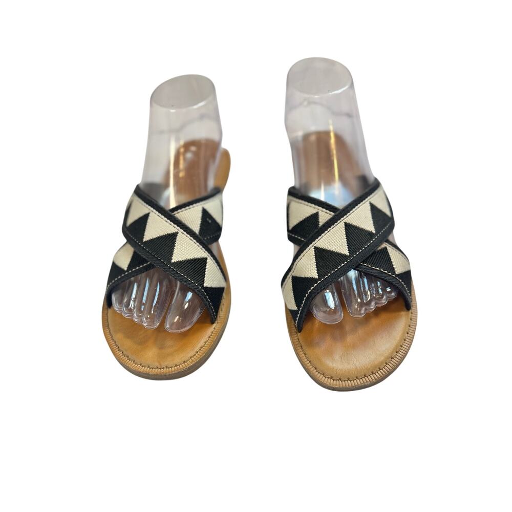 TOMS Viv Tribal Crossover Slide Sandals Black Cream Canvas Size 7.5